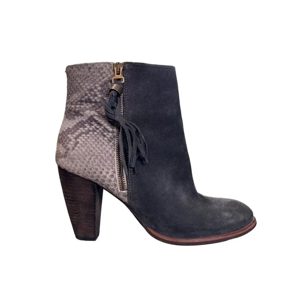 Alpe Women's Suede & Snakeskin Heeled Ankle Boots Size 39 / US 8 Gray Spain - Picture 6 of 10